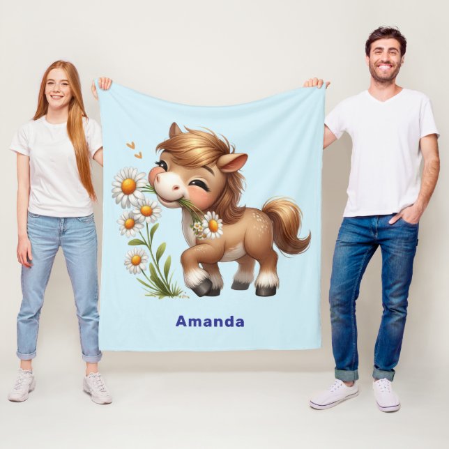 Cobertor De Velo Cute Pony Eating Daisies (In Situ)