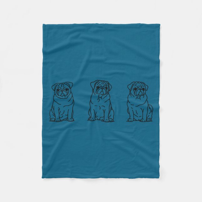 Cobertor De Velo Cute Pug Dog Line Art  (Frente)