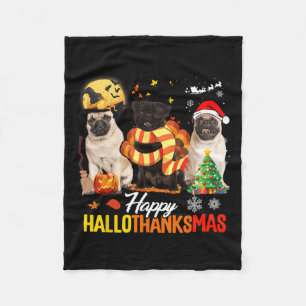 Cobertor De Velo Cute Pug Happy Hallothanksmas Halloween Thanksgivi