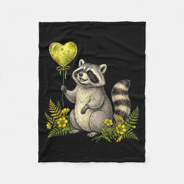 Cobertor De Velo Cute Raccoon Balloon Heart Flowers Sweet Raccoon L (Frente)