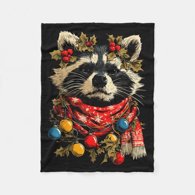 Cobertor De Velo Cute Raccoon F Christmas Lights Festive Forest Ani (Frente)