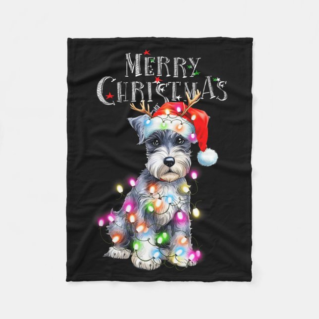 Cobertor De Velo Cute Schnauzer Christmas Lights Xmas Dog Santa Hat (Frente)