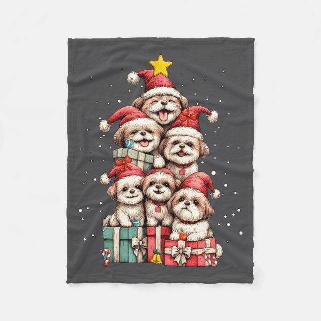 Cobertor De Velo Cute Shih Tzu Le Dog Christmas Tree Xmas Hat Long  (Frente)