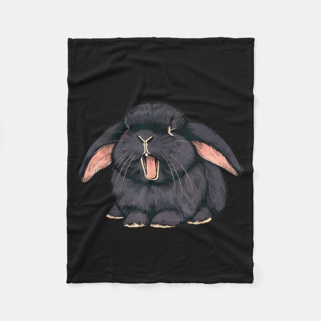 Cobertor De Velo Cute Sleepy Holland Lop Rabbit Yawn Black Bunny Wa (Frente)