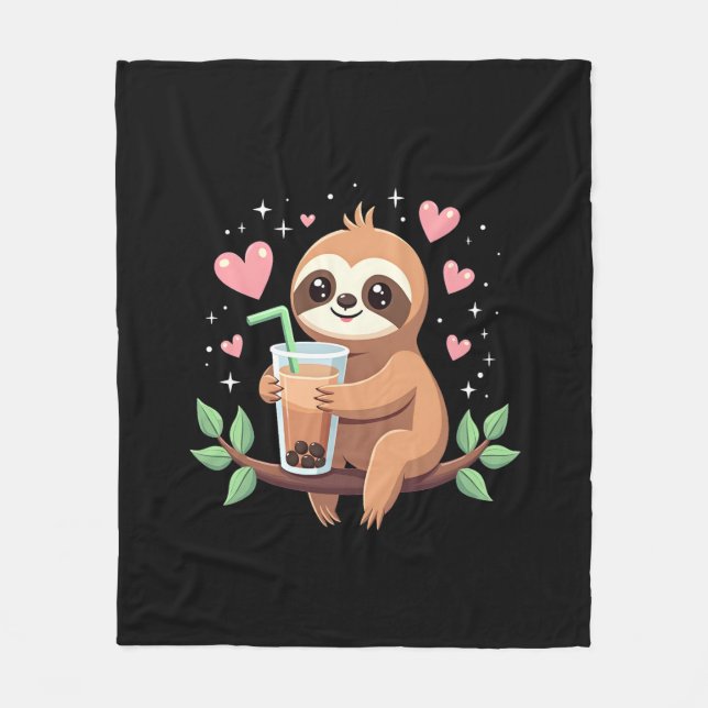 Cobertor De Velo Cute Sloth Boba Bubble Milk Tea Kawaii Women Girls (Frente)