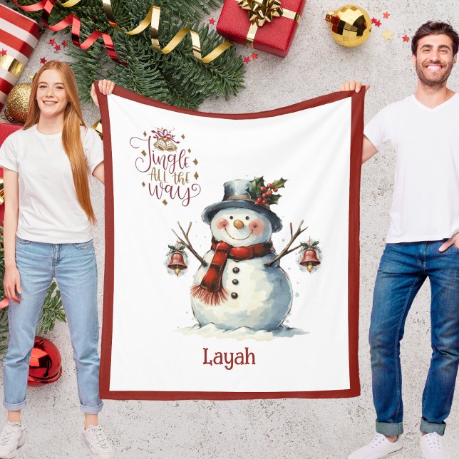 Cobertor De Velo Cute Snowman Christmas Blanket for Kids With Name (Cute Snowman Christmas Blanket for Kids With Name)