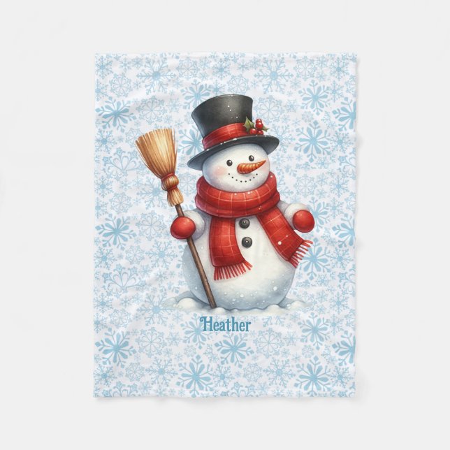 Cobertor De Velo Cute Snowman Personalize Nome Natal (Frente)