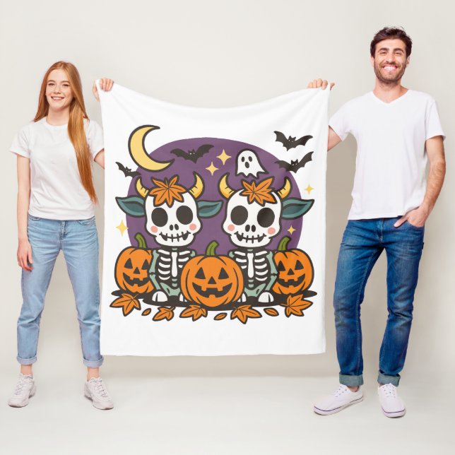 Cobertor De Velo Cute Spooky Skeleton Cows Fleece Blanket (In Situ)