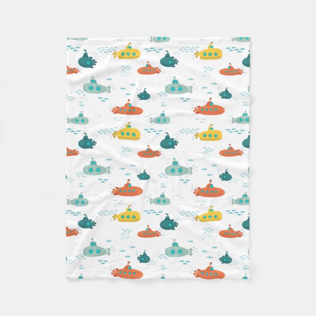 Cobertor De Velo Cute Submarine Nautical Deep Sea Fish Pattern (Frente)