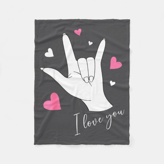 Cobertor De Velo Cute Valentines Day Hearts I Love You Hand Sign La (Frente)