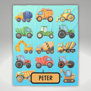 Cobertor De Velo Cute Veículos de Construção Meninos Personalizado
