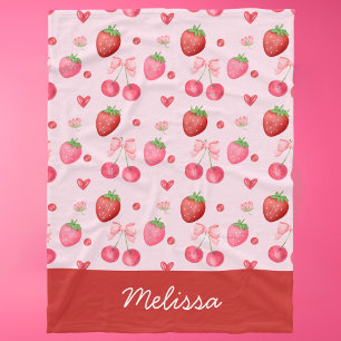 Cobertor De Velo Cute Vermelho Rosa Coquette Morango Cereja