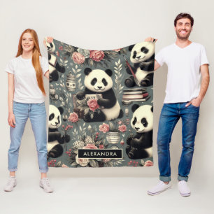 Cobertor De Velo Cute Vintage Panda Floral