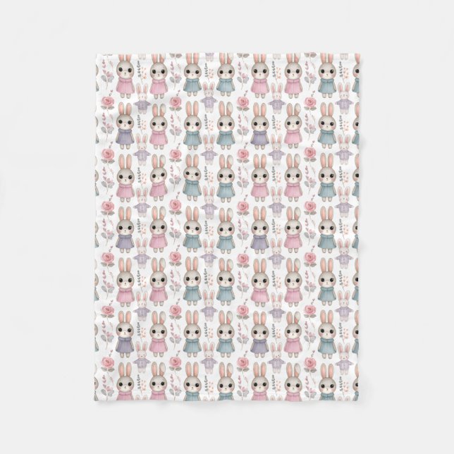 Cobertor De Velo Cute Watercolor Bunny Seamless Pattern (Frente)