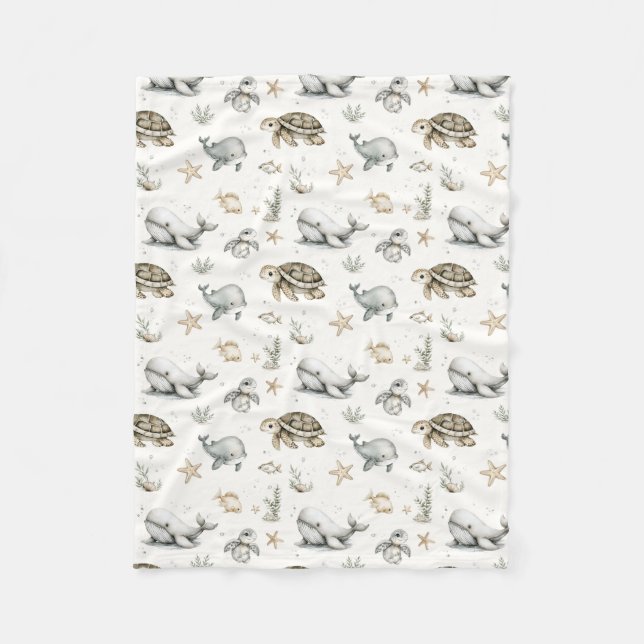 Cobertor De Velo Cute Watercolour Ocean Baby Animals  (Frente)