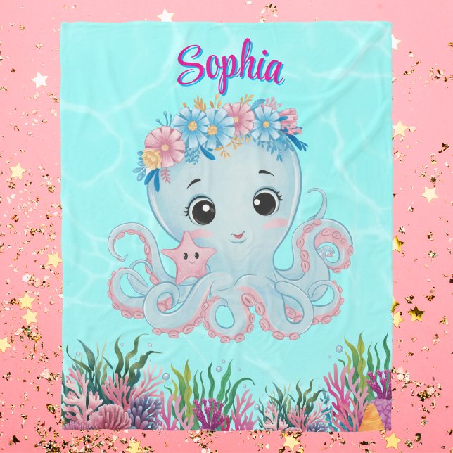 Cobertor De Velo Cute Whimsical Floral Octopus Girly Birthday Gift (Criador carregado)