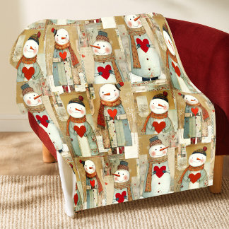 Cobertor De Velo Cute Whimsical Snowman Earth Love