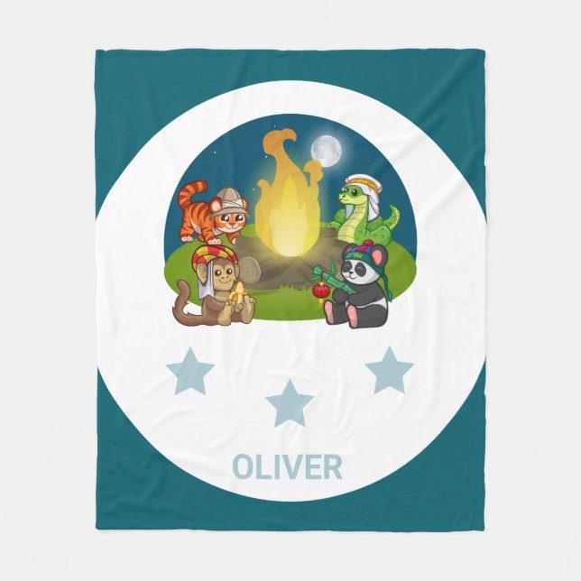 Cobertor De Velo Cute Wild Animals Jungle Night Camping Party Kids (Frente)
