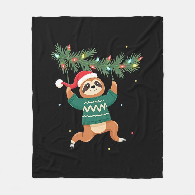 Cobertor De Velo Cute Xmas Sloth Santa Hat Christmas Sloth - Tree L (Frente)