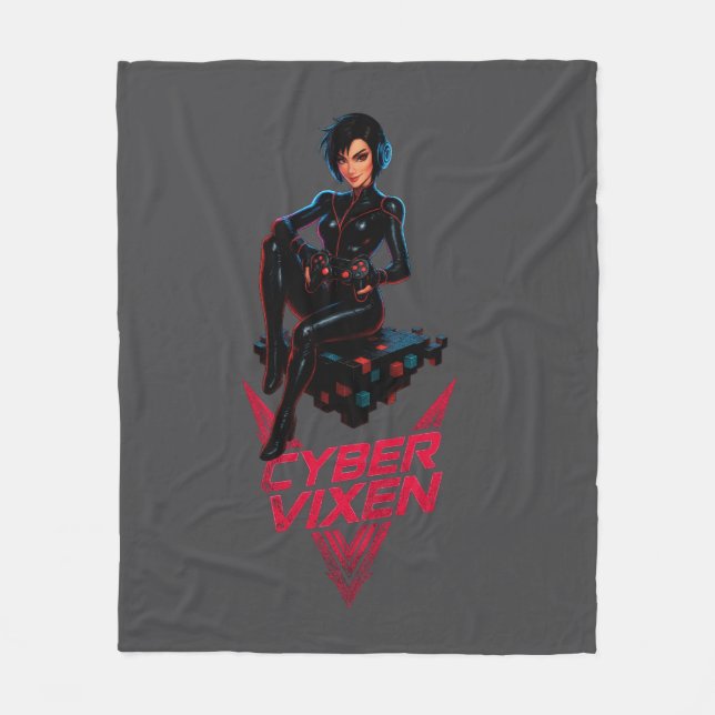 Cobertor De Velo Cyber Vixen Gamer Girl - Gray Video Gaming Graphic (Frente)