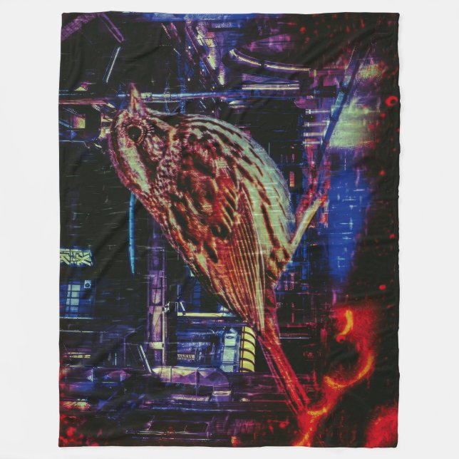 Cobertor De Velo Cyberpunk Sparrow em Neon Cityscape (Frente)