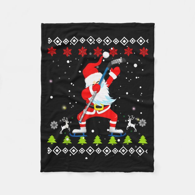 Cobertor De Velo Dabbing Santa Hockey Ugly Christmas Sweater Xmas  (Frente)