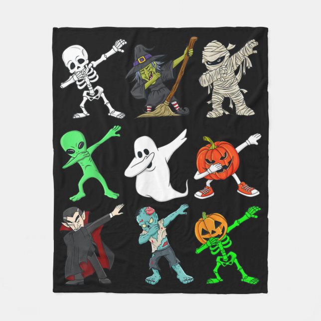 Cobertor De Velo Dabbing Skeleton Witness E Monstros Halloween (Frente)