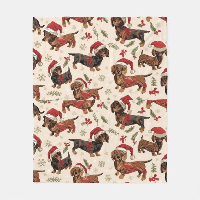 Cobertor De Velo Dachshund christmas (Frente)