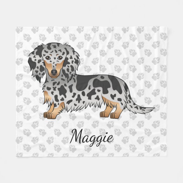 Cobertor De Velo Dachshund de Cabelo Longo e Cor de Dapple Preto e  (Frente (Horizontal))