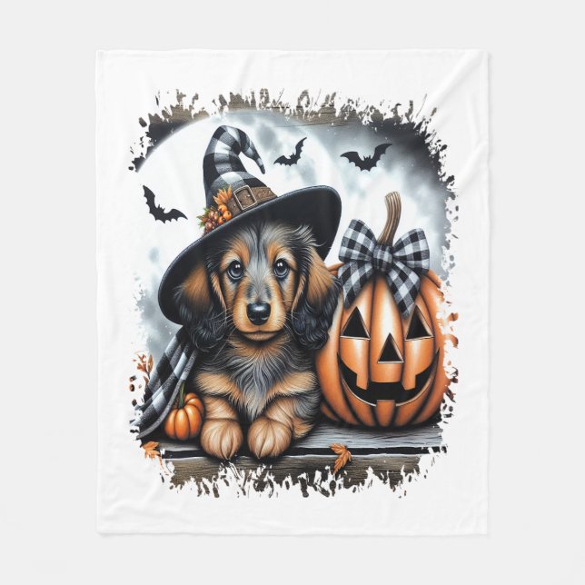 Cobertor De Velo Dachshund Dog Halloween (Frente)