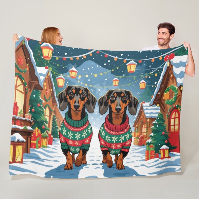 Cobertor De Velo Dachshund Dogs Christmas Snow Holiday (In Situ)