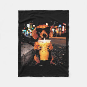 Cobertor De Velo Dachshund engraçado bebendo café gelado meme de an