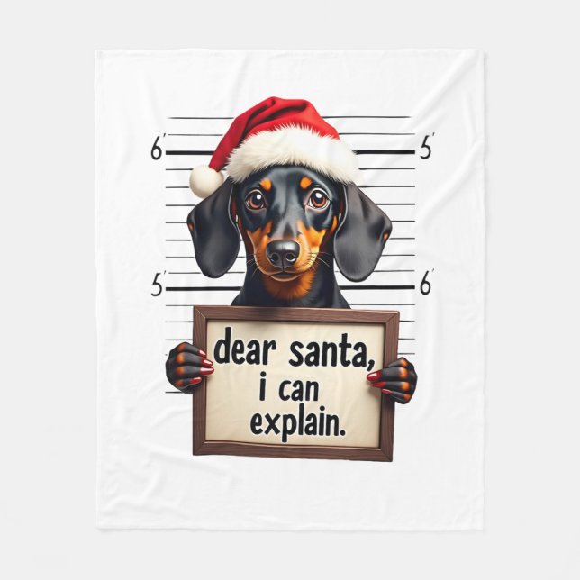 Cobertor De Velo Dachshund Engraçado Natal Querido Papai Noel Posso (Frente)