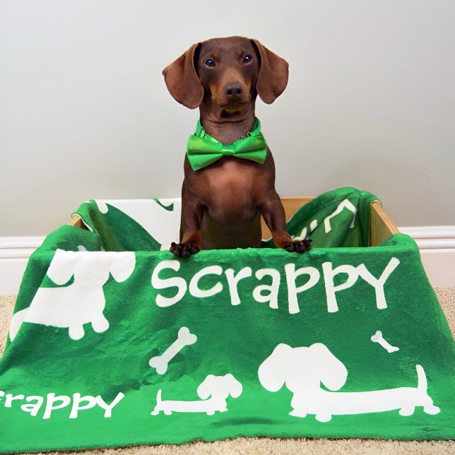 Cobertor De Velo Dachshund Fleece Blanket Green Personalizado (Personalized dachshund blanket)