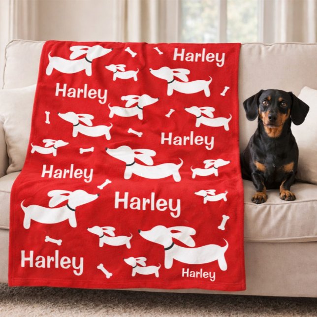 Cobertor De Velo Dachshund Red Blanket Personalizado para Cães Espe (Personalized dachshund blanket - red)