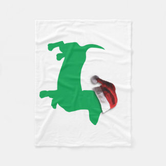 Cobertor De Velo Dachshund Verde Claro com Chapéu de Papai Noel