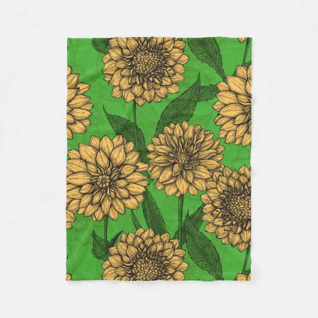 Cobertor De Velo Dahlias em amarelo e verde (Frente)