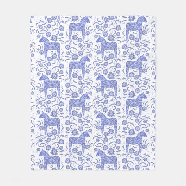 Cobertor De Velo Dala Horse Blue e White Fleece Blanket (Frente)