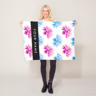 Cobertor De Velo Dália Rosa e Azul, Padrão Floral, Seu Nome