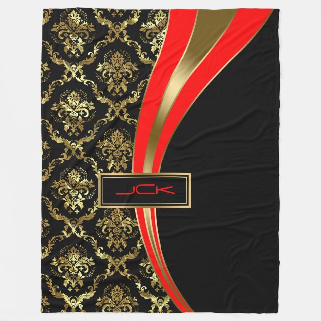 Cobertor De Velo Damasco Dourado Vermelho e Preto Monograma 2 (Frente)
