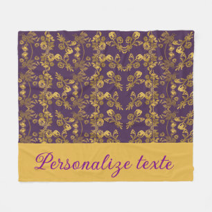 Cobertor De Velo Damasco Floral Dourado Personalizado Roxo Real Nom