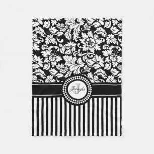 Cobertor De Velo Damasco Floral Preto E Branco E Stripes-Monograma
