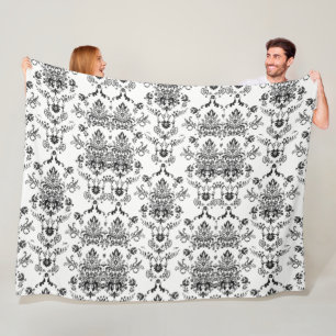 Cobertor De Velo Damasco Preto em Branco