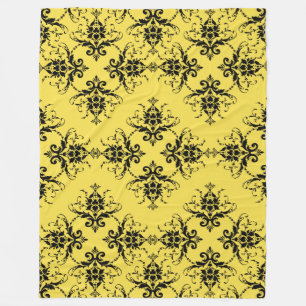 Cobertor De Velo Damasco Preto no Padrão de Vintagem Amarelo