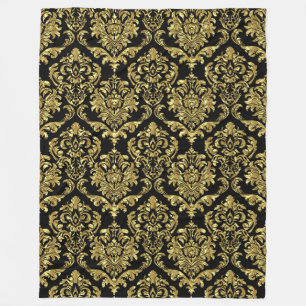 Cobertor De Velo Damascos florais do vintage preto e Dourado