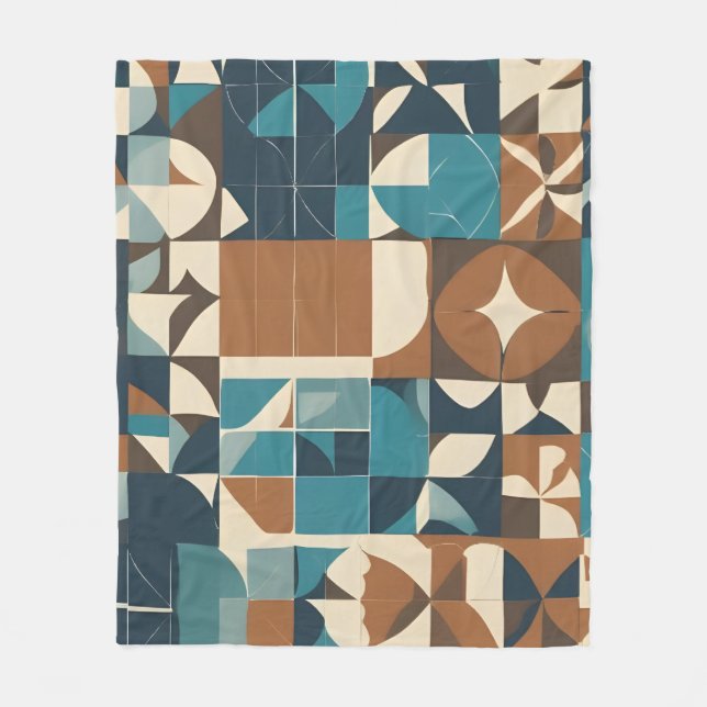 Cobertor De Velo Dark Blue, Teal, Brown, and Tan Geometric Pattern (Frente)