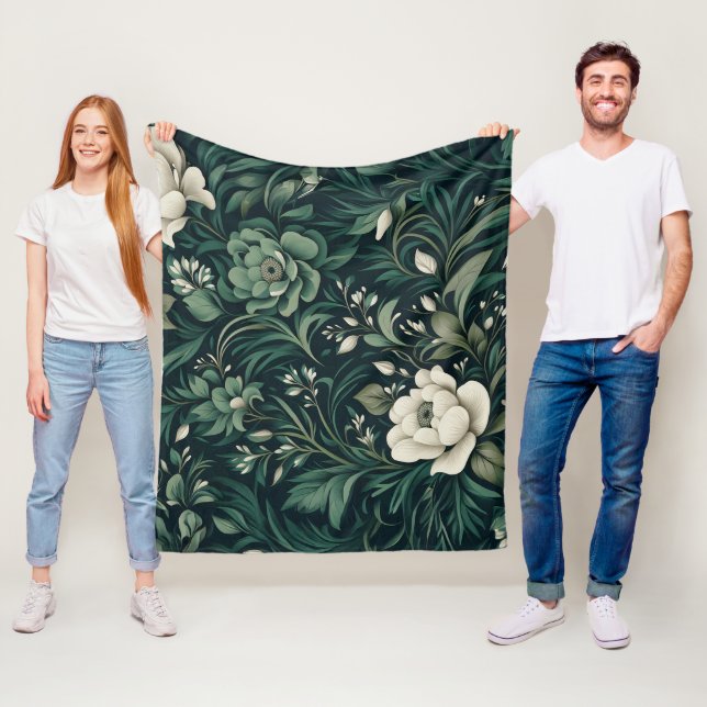 Cobertor De Velo Dark Emerald Green Floral (In Situ)