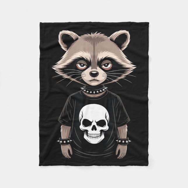 Cobertor De Velo Dark Emo Raccoon With Skull Punk Style Alternative (Frente)