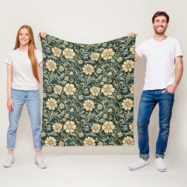 Cobertor De Velo Dark green stylized yellow flowers  pattern 