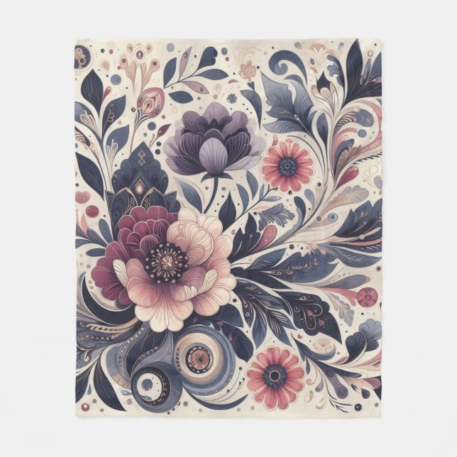 Cobertor De Velo Dark Romance Burgundy Art Deco Floral Summer (Frente)